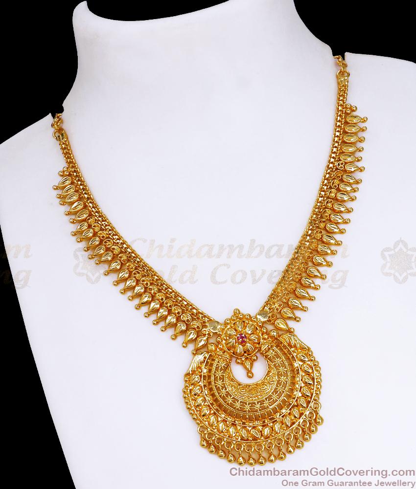 New Model Gold Necklace Pirai Design With Ruby Stone NCKN3363