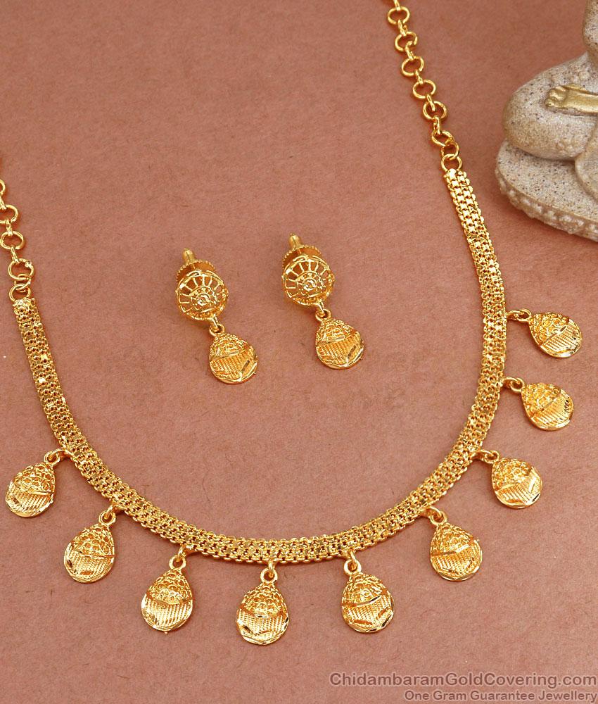 Close Neck Women Bridal Gold Necklace Earring Set NCKN3371