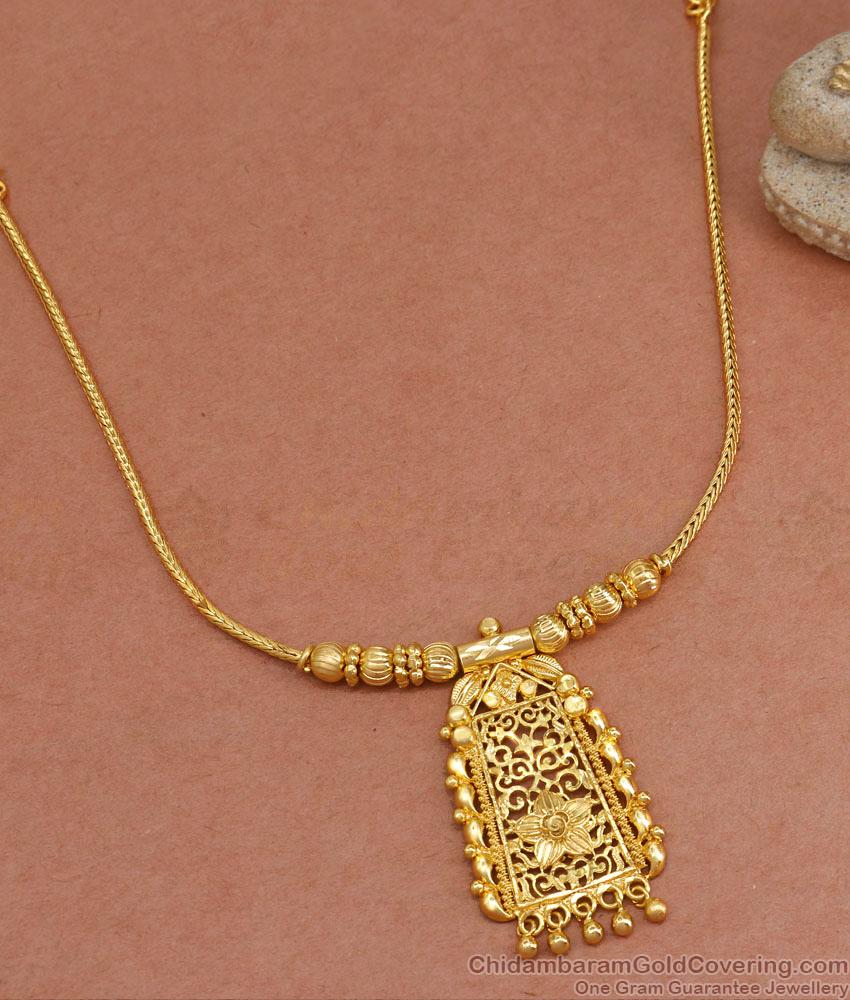 Simple Pure Gold Tone Pendant Necklace Thali Kodi Chain NCKN3375