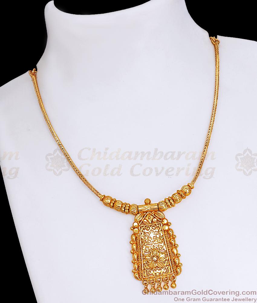 Simple Pure Gold Tone Pendant Necklace Thali Kodi Chain NCKN3375