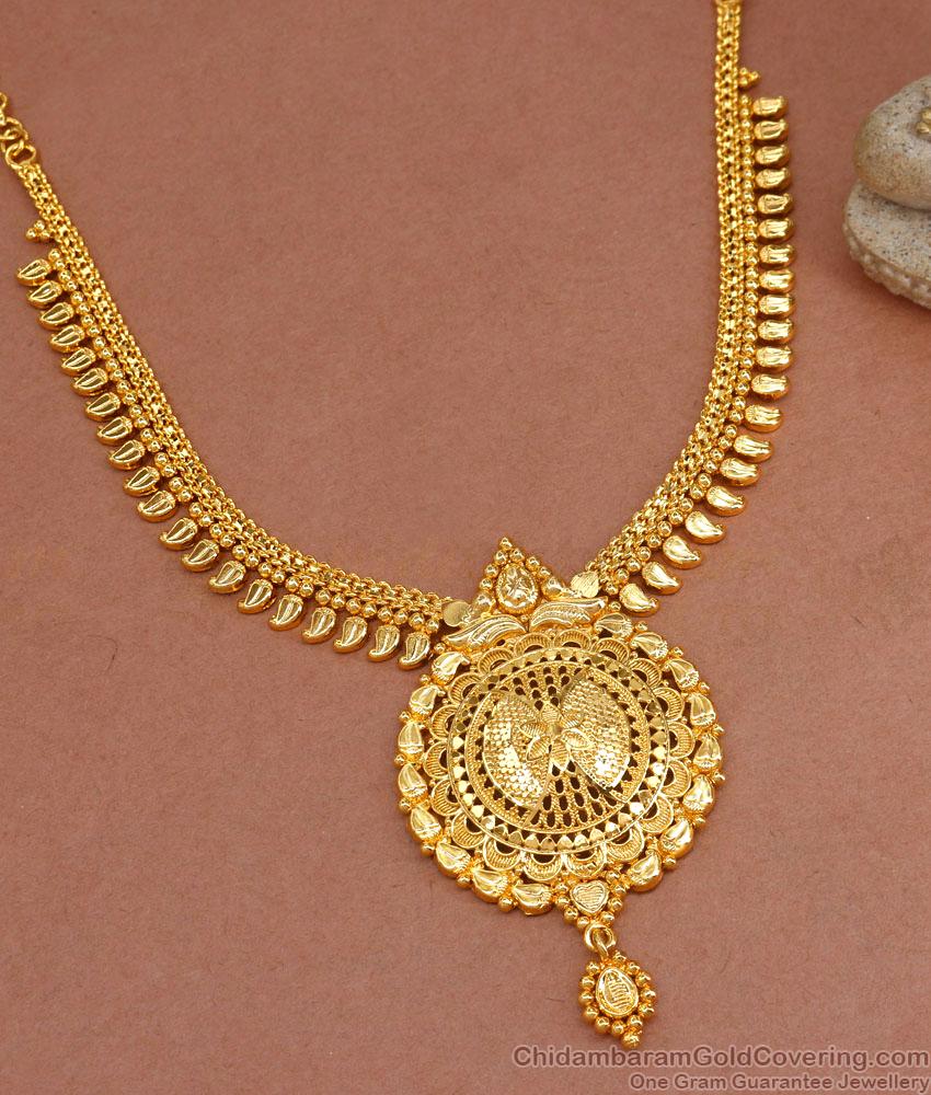 Elegant Gold Plated Necklace With Big Pendant NCKN3378