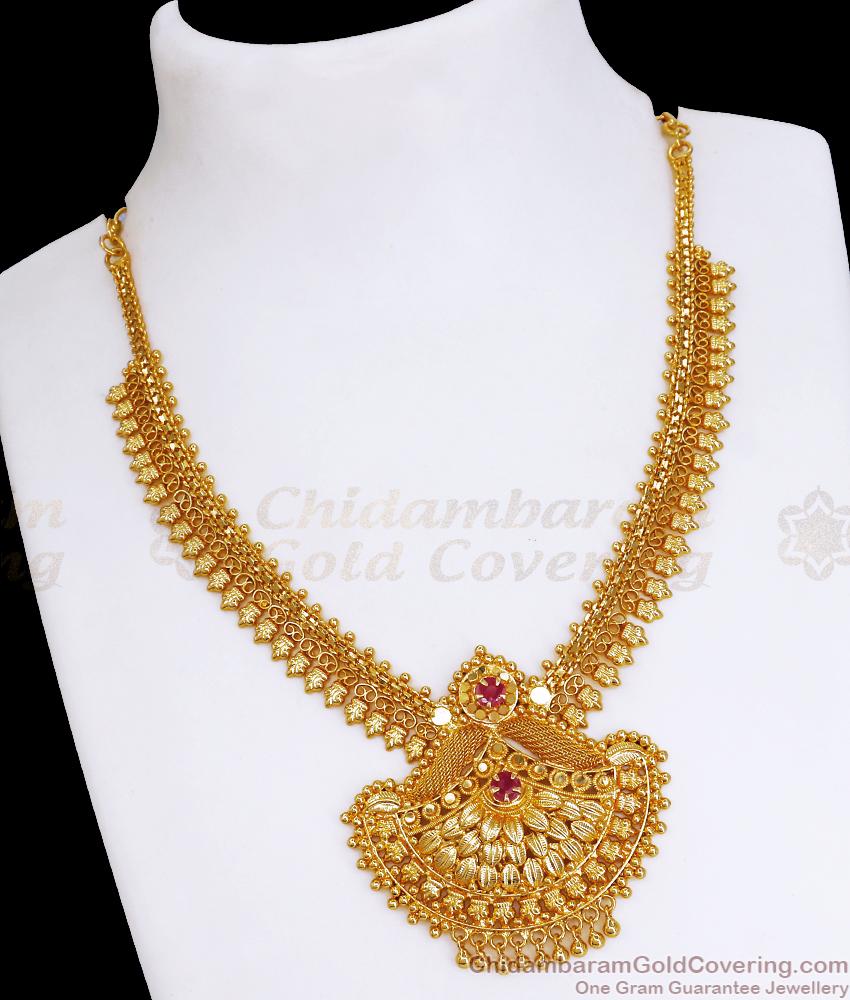 Chandaballi Pendant Ruby Stone Necklace Kerala Gold Jewelry NCKN3384