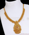 Latest Net Pattern Mullai Mottu Gold Necklace With Ruby Stone NCKN3385