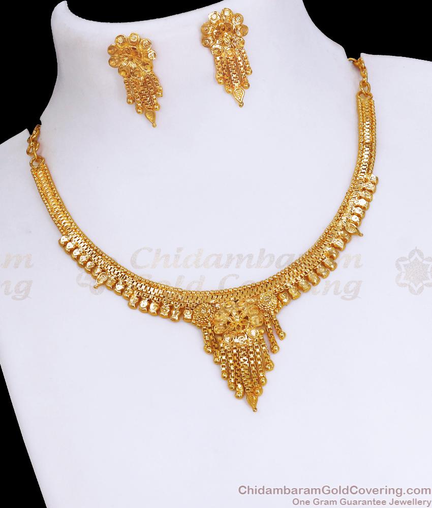 Simple Look 1 Gram Gold Short Necklace And Earring Set NCKN3396