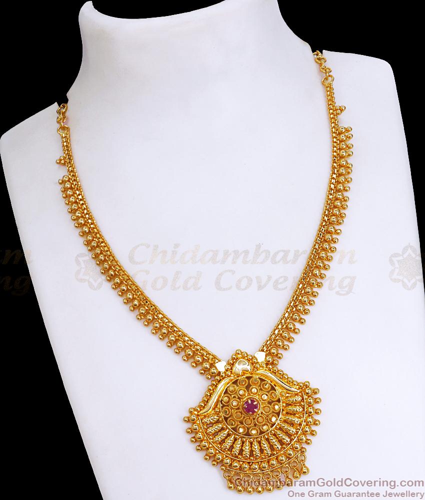 Real Gold Design Necklace Beads Design South Indian Bridal Jewellery NCKN3410