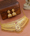 Bridal Wear One Gram Gold Choker With Earring Ruby Stone Design NCKN3415