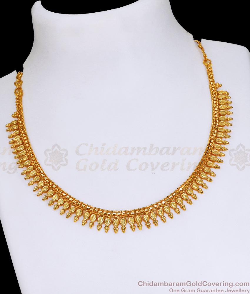 Plain One Gram Gold Mullai Necklace Kerala Wedding Jewelry NCKN3419