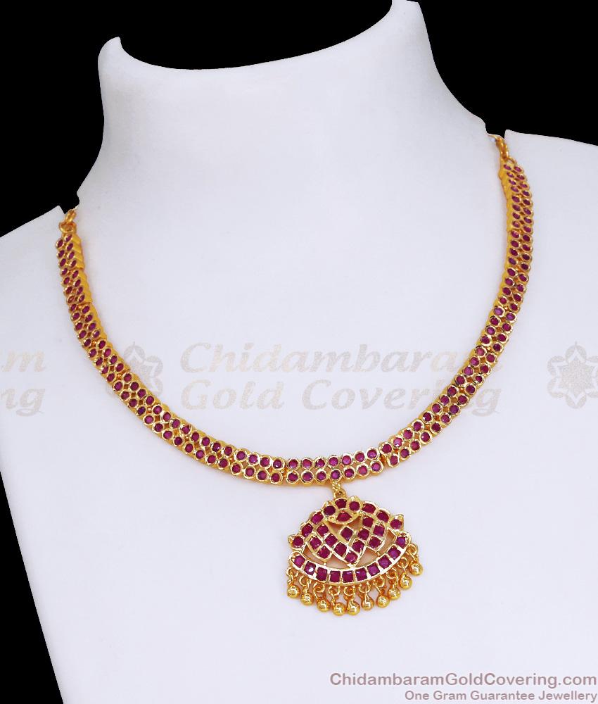 Real Gold Look Full Ruby Attigai Impon Necklace Collections NCKN3435