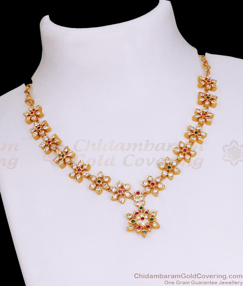 Latest Bollywood Jewelry Impon Attigai Gati Stone Necklace Bridal Collections NCKN3438