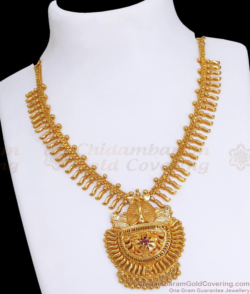 Traditional Mullaipoo Kerala Gold Necklace Ruby Stone Design NCKN3441