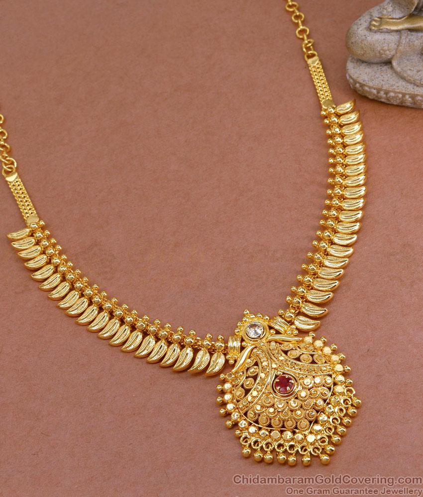 One Gram Gold Mango Necklace Dotted Chandabalali Design NCKN3442