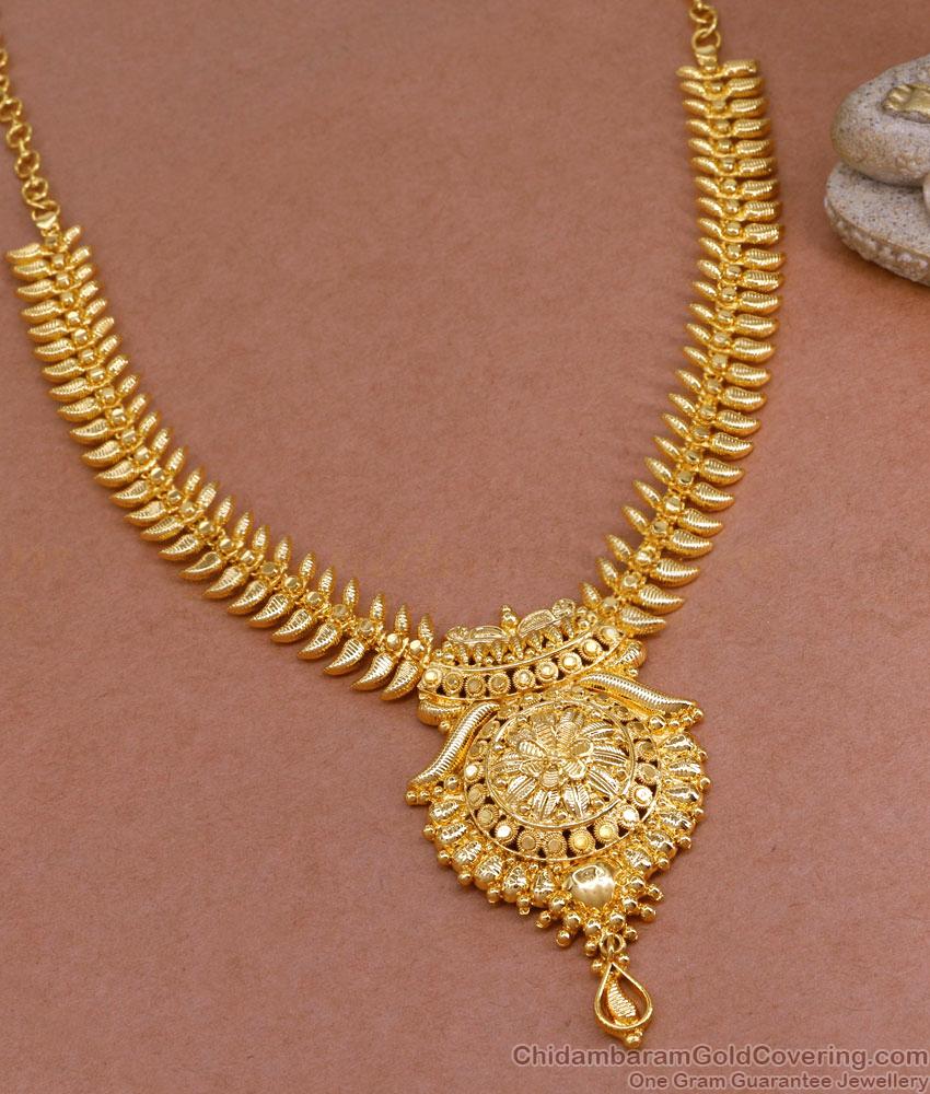 Stylish Gold Imitation Necklace Plain Mullai Design Bridal Jewelry NCKN3445