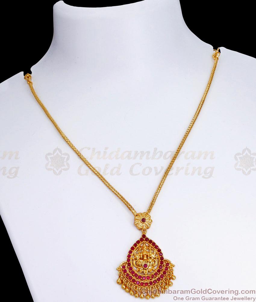 Traditional Lakshmi Ruby Stone Pendant Gold Necklace Shop Online NCKN3451