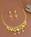 Pure Gold Tone Necklace Forming Design With Earrings For Weddings NCKN3453