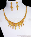 Pure Gold Tone Necklace Forming Design With Earrings For Weddings NCKN3453