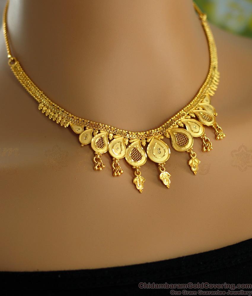 Pure Gold Tone Necklace Forming Design With Earrings For Weddings NCKN3453