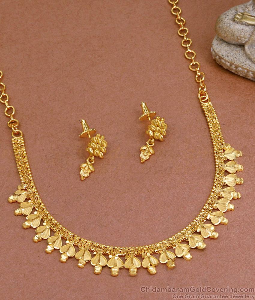 Close Neck Two Gram Gold Necklace Heart Shaped Design With Earring NCKN3454