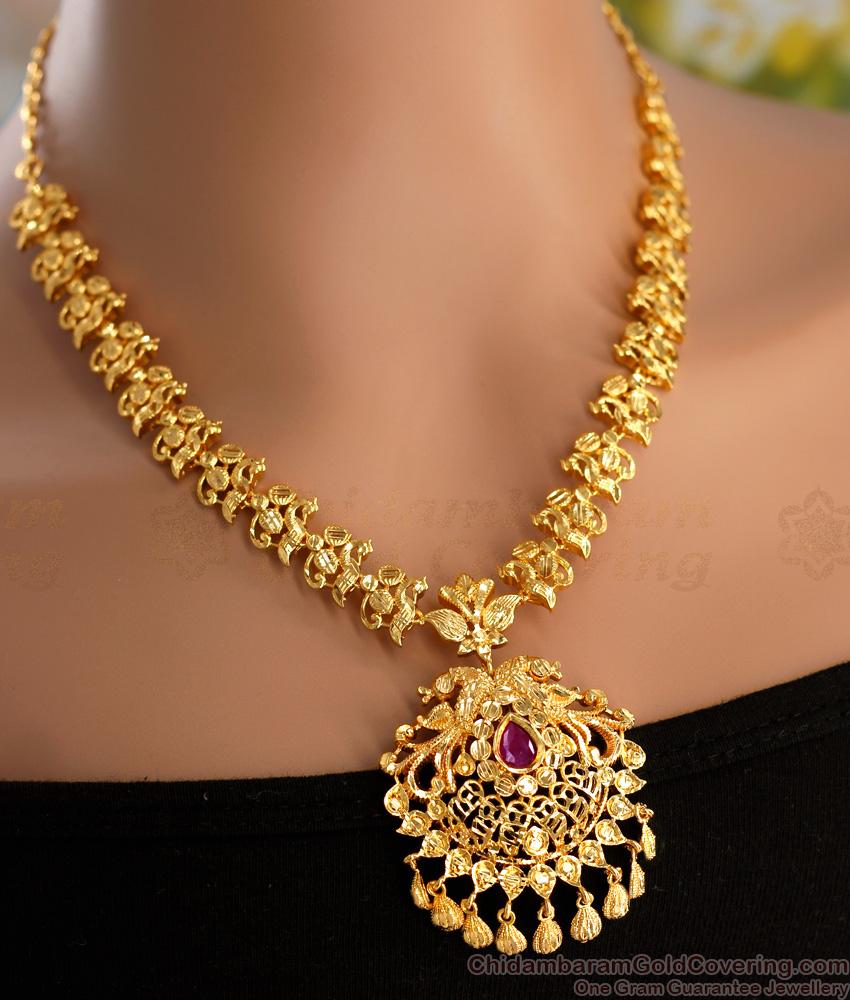 Grand Peacock Design Full Gold Necklace Maang Tikka with Earring Set NCKN3458