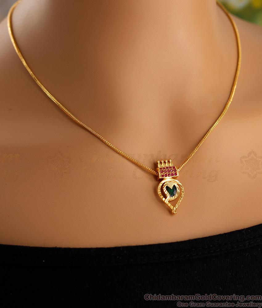 Latest 1 Gram Gold Necklace Mango Design Palakka Stone NCKN3461