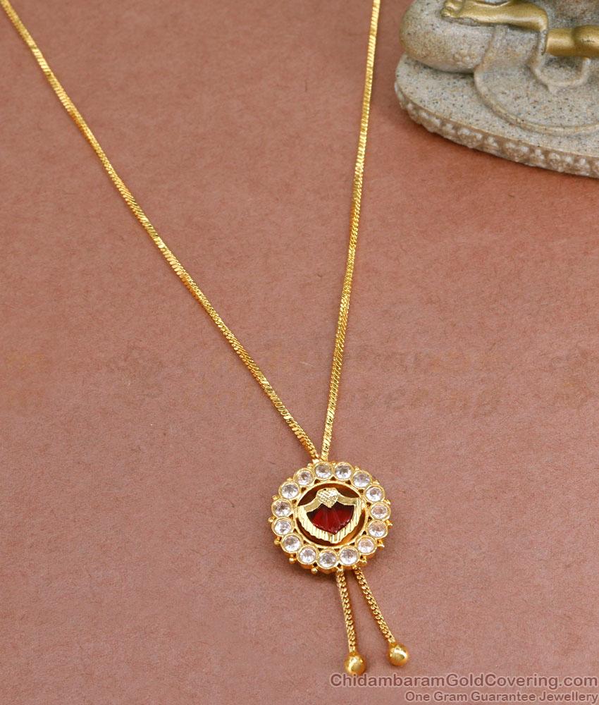 Elegant Red Palakka Stone Diamond Necklace 1 Gram Gold Jewellery NCKN3462