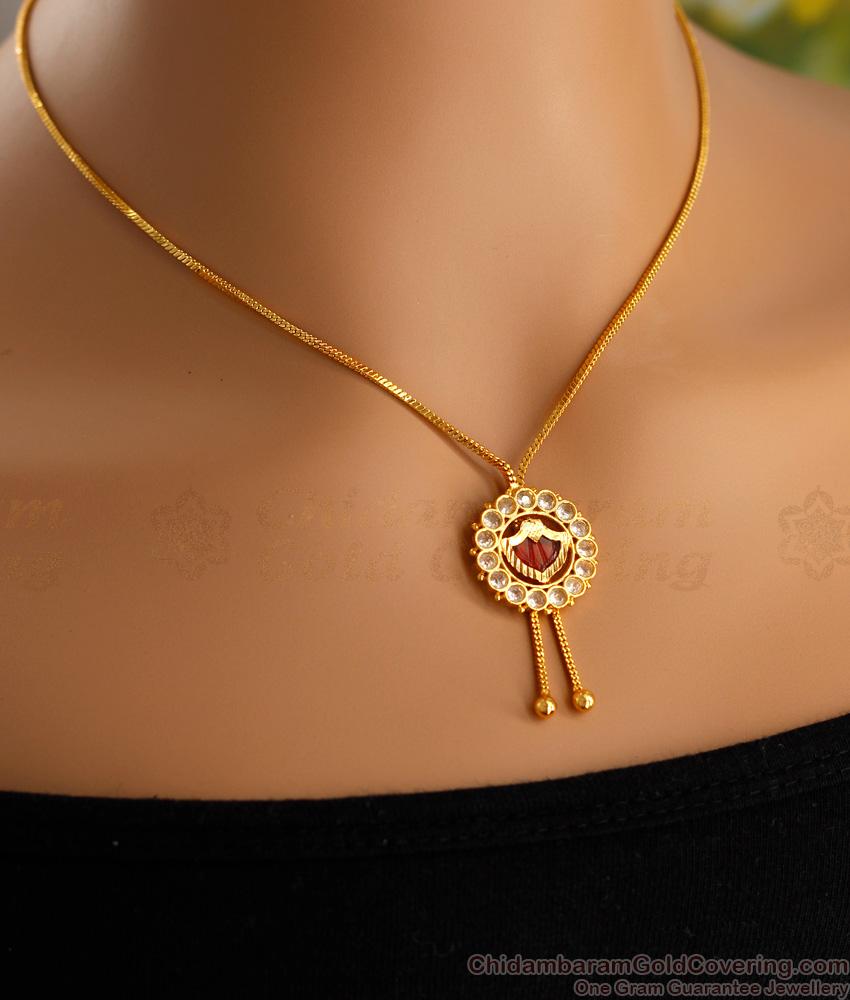 Elegant Red Palakka Stone Diamond Necklace 1 Gram Gold Jewellery NCKN3462