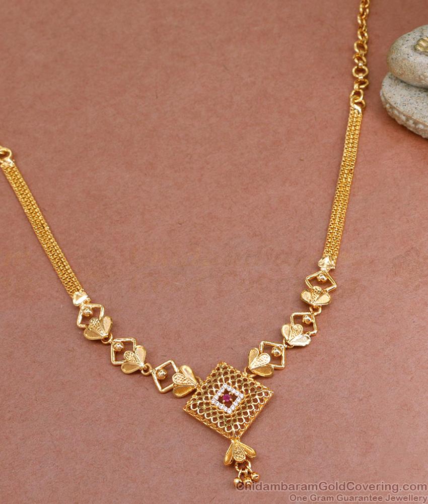 Stylish Occasional Wear Gold Imitation Stone Necklace Italic Bridal Design NCKN3463