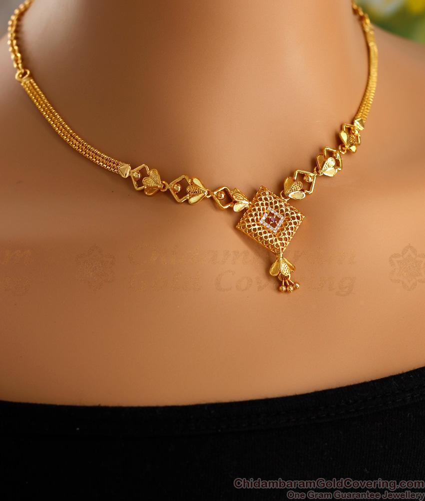 Stylish Occasional Wear Gold Imitation Stone Necklace Italic Bridal Design NCKN3463