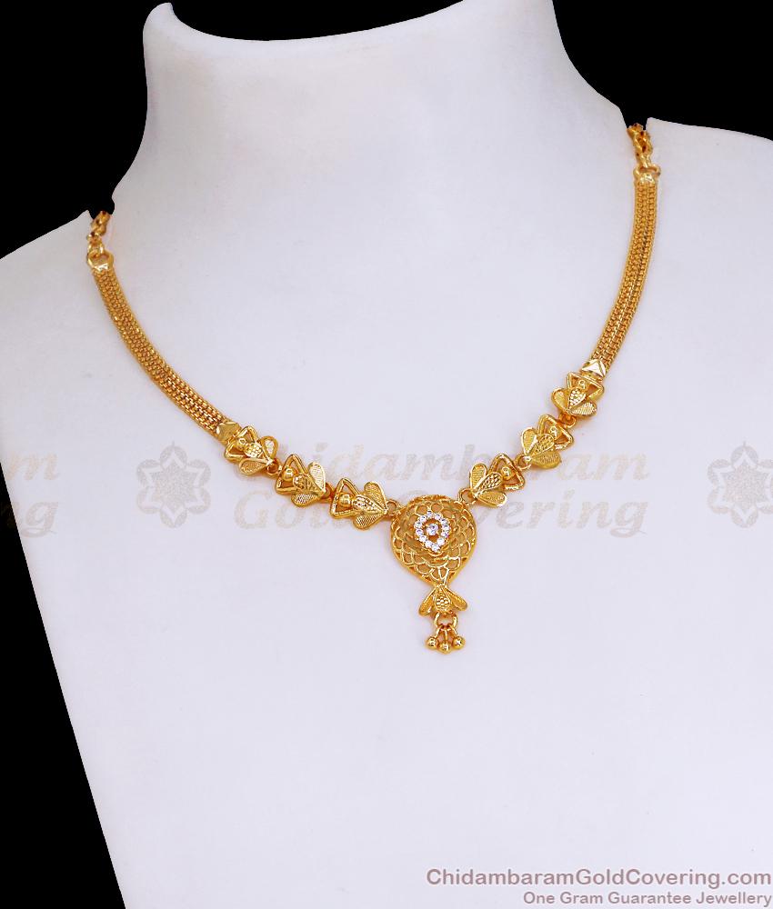 Trendy Gold Plated Necklace For Women Floral Design With White Stone NCKN3464