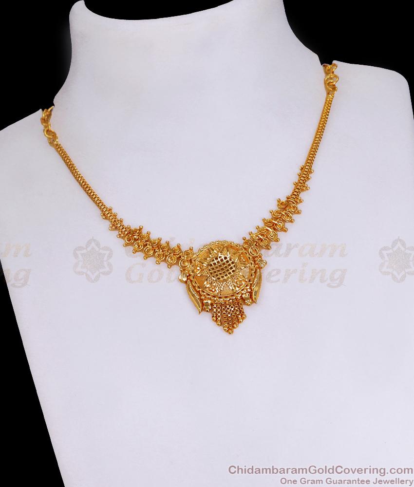 Plain Gold Design Calcutta Necklace Wedding Jewelry For Bride NCKN3465