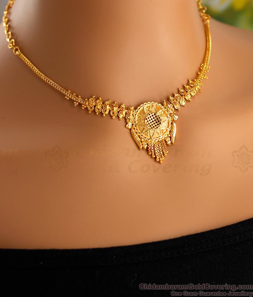 Plain Gold Design Calcutta Necklace Wedding Jewelry For Bride NCKN3465