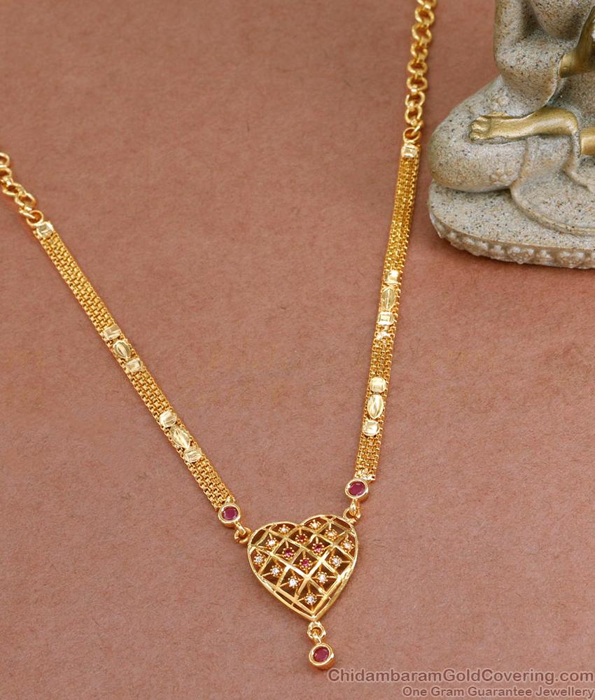 Beautiful Heart Shapped Locket 1 Gram Gold Necklace With Stones NCKN3471