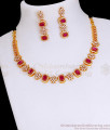 Grand Look Ruby White Stone Diamond Necklace Set For Women Marriage NCKN3472