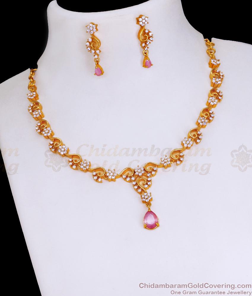 Elegant Light Weight Bridal Gold Necklace With Earring For Brides NCKN3474