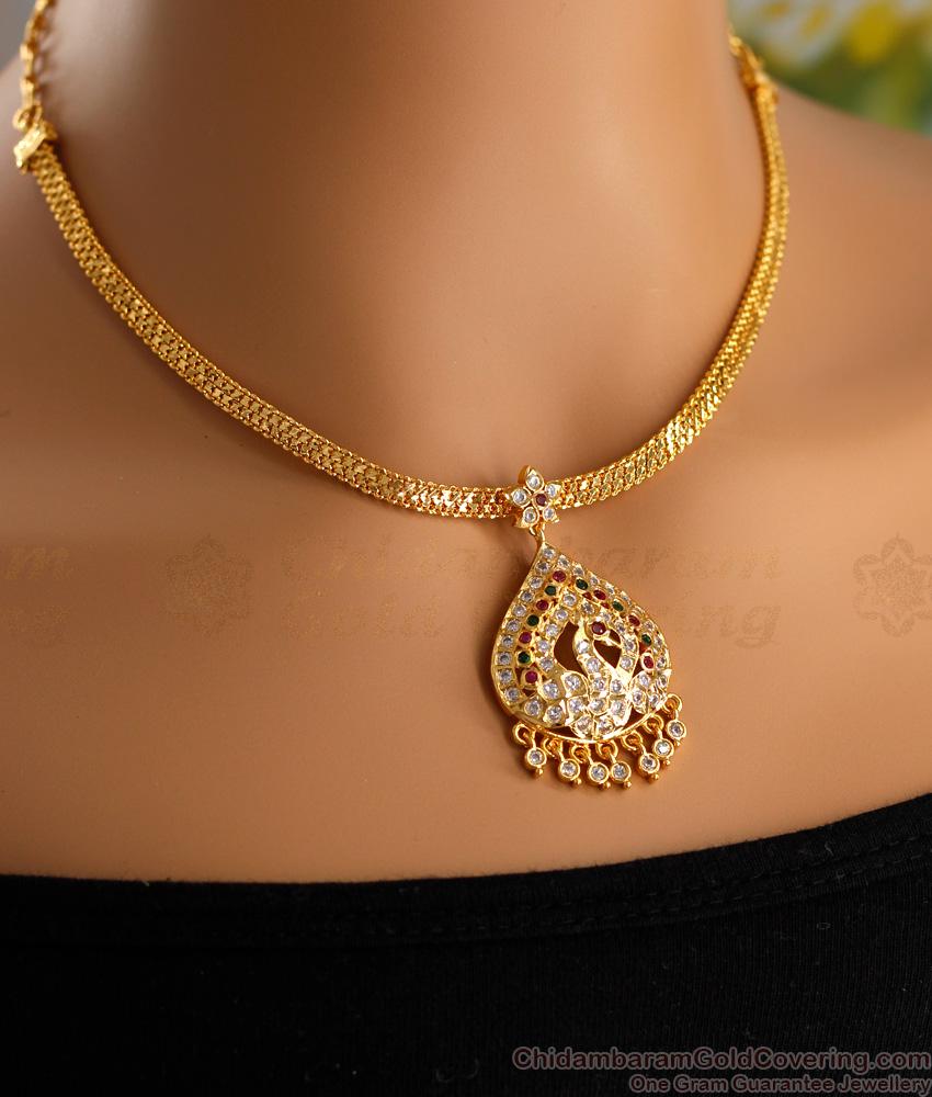 Latest Impon Panchaloha Peacock Necklace Design Gati Jewellery NCKN3478