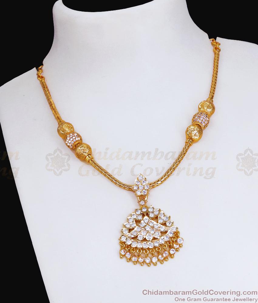 New Arrival 1 Gram Gold Necklace White Stone Ball Design NCKN3481