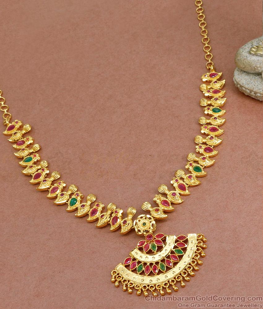 Premium Quality Gold Imitation Necklace Ruby Green Stone Forming Design NCKN3483