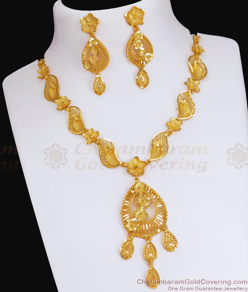 Real Gold Tone Arabic Necklace Light Weight Design With Earrings NCKN3485