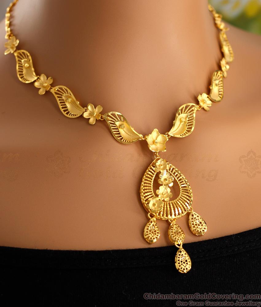 Real Gold Tone Arabic Necklace Light Weight Design With Earrings NCKN3485