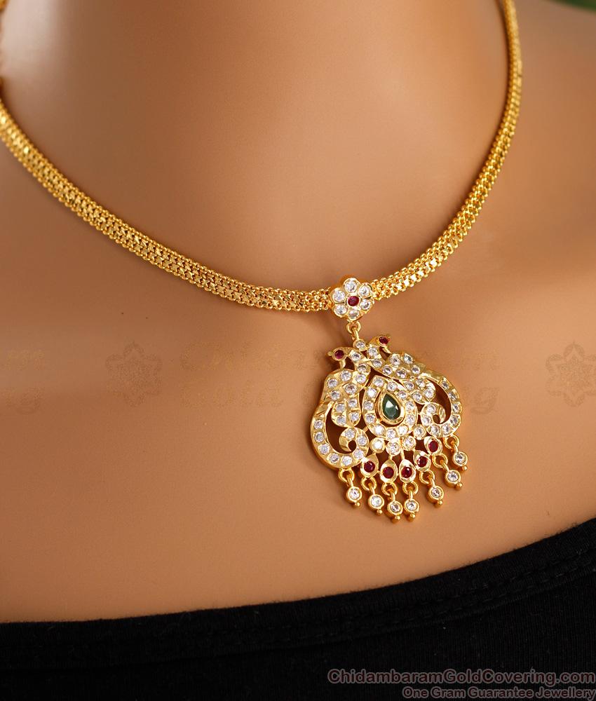 Peacock Design Multistone Gold Attigai Design Impon Jewellery NCKN3494