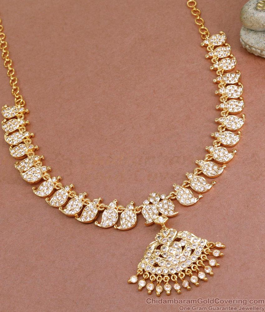 Premium Ful White Stone Mango Impon Attigai Bridal Gold Necklace NCKN3501