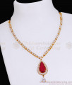 Beautiful American Diamond Necklace With Big Ruby Pendant NCKN3504