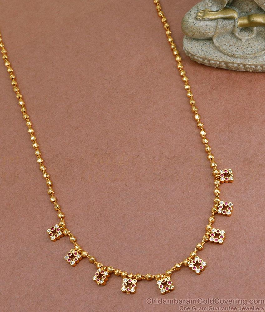 Stylish 1 Gram Gold Necklace Beads Design With Impon Charms NCKN3505