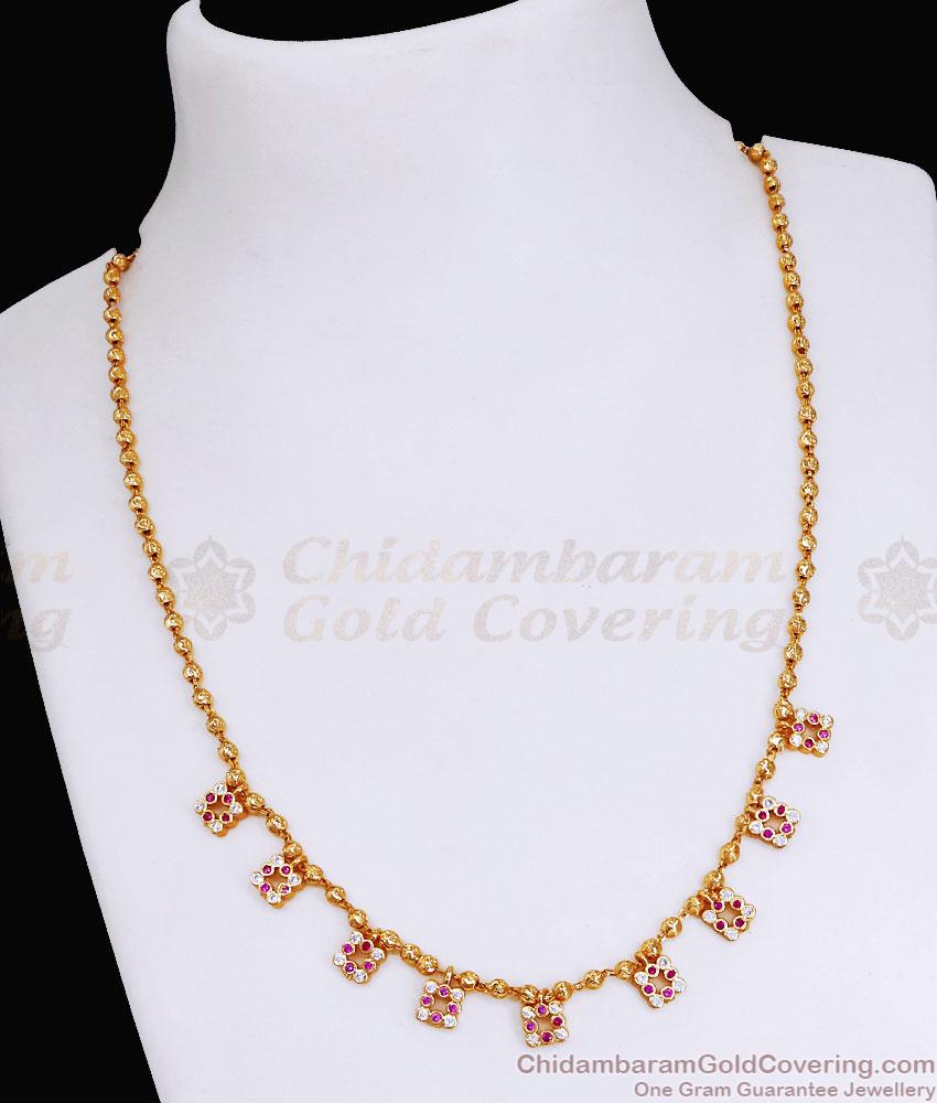 Stylish 1 Gram Gold Necklace Beads Design With Impon Charms NCKN3505