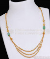 Big Green Stone Gold Imitation Necklace 3 Layer Beads Chain Pattern NCKN3507