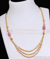 Charming Pink Stone Layered Gold Beads Necklace for Women NCKN3508