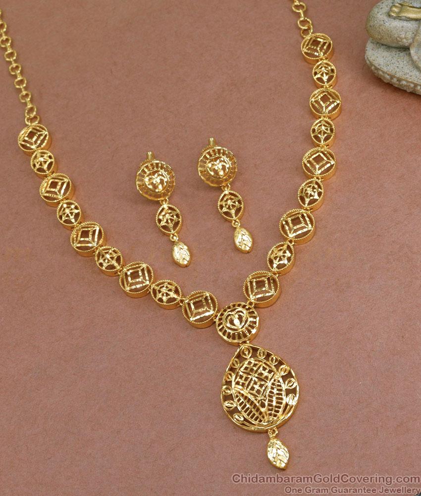 24K Gold Design Necklace Set Forming Jewellery For Marriage NCKN3510