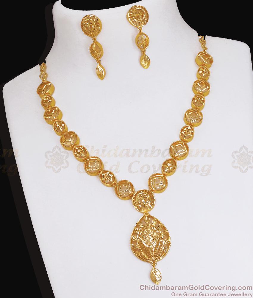 24K Gold Design Necklace Set Forming Jewellery For Marriage NCKN3510