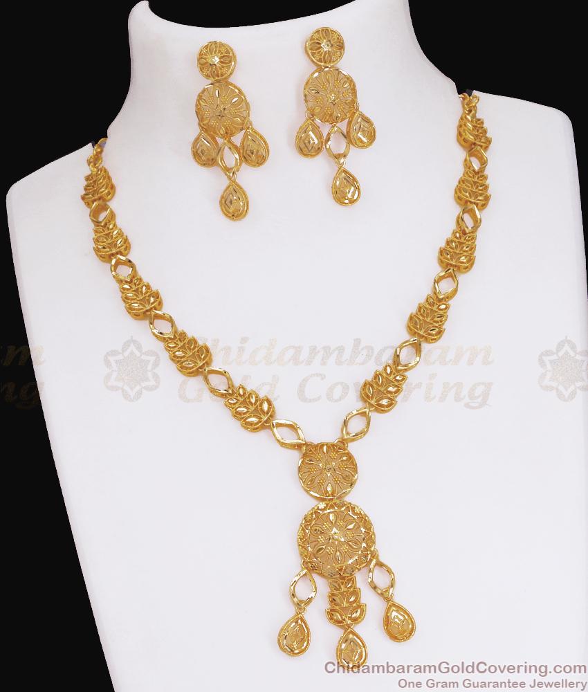 Beautiful Gold Necklace Earring Dubai Gold Jewelry For Marriage NCKN3521