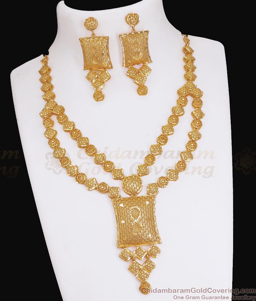 Luxurious Two Gram Dubai Gold Necklace Bridal Jewellery Combo NCKN3524