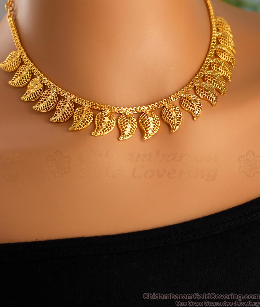 Stylish Light Weight Gold Plated Necklace Leaf Design NCKN3526